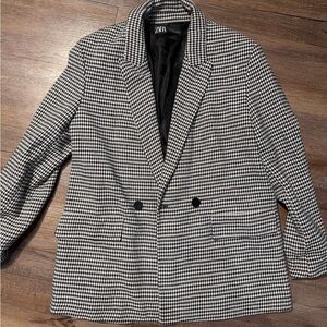 Zara Monochrome Checkered Blazer
